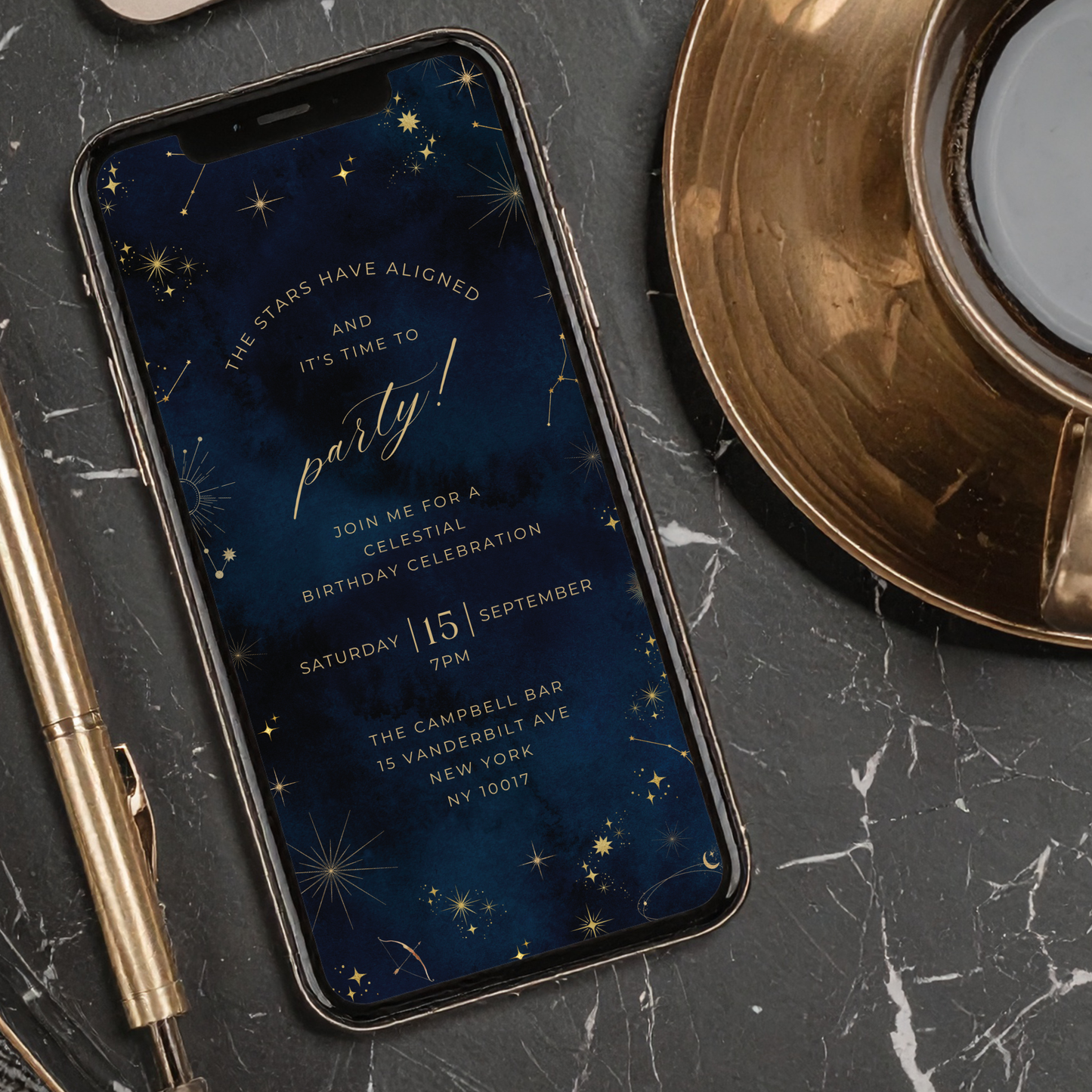 Editable Celestial Birthday Invitation – Starry Night Design