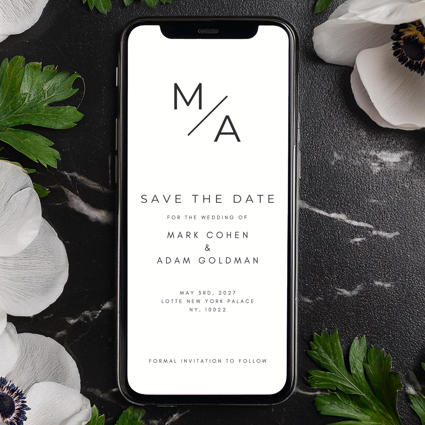 Editable Save the Date – Minimalist Monogram Design