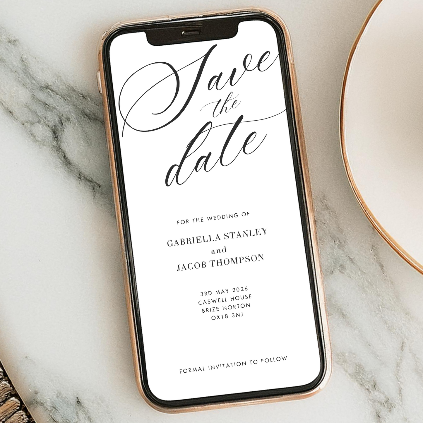 Editable Save the Date – Classic Black & White Wedding Template