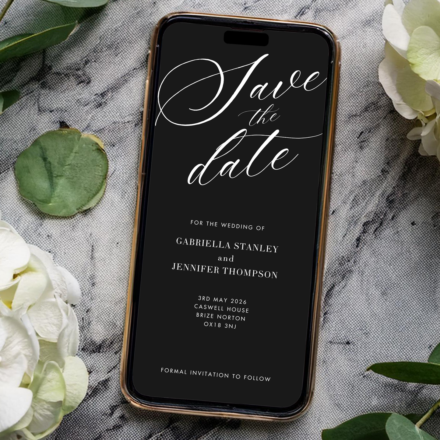 Editable Save the Date – Black & White Luxe Wedding Template