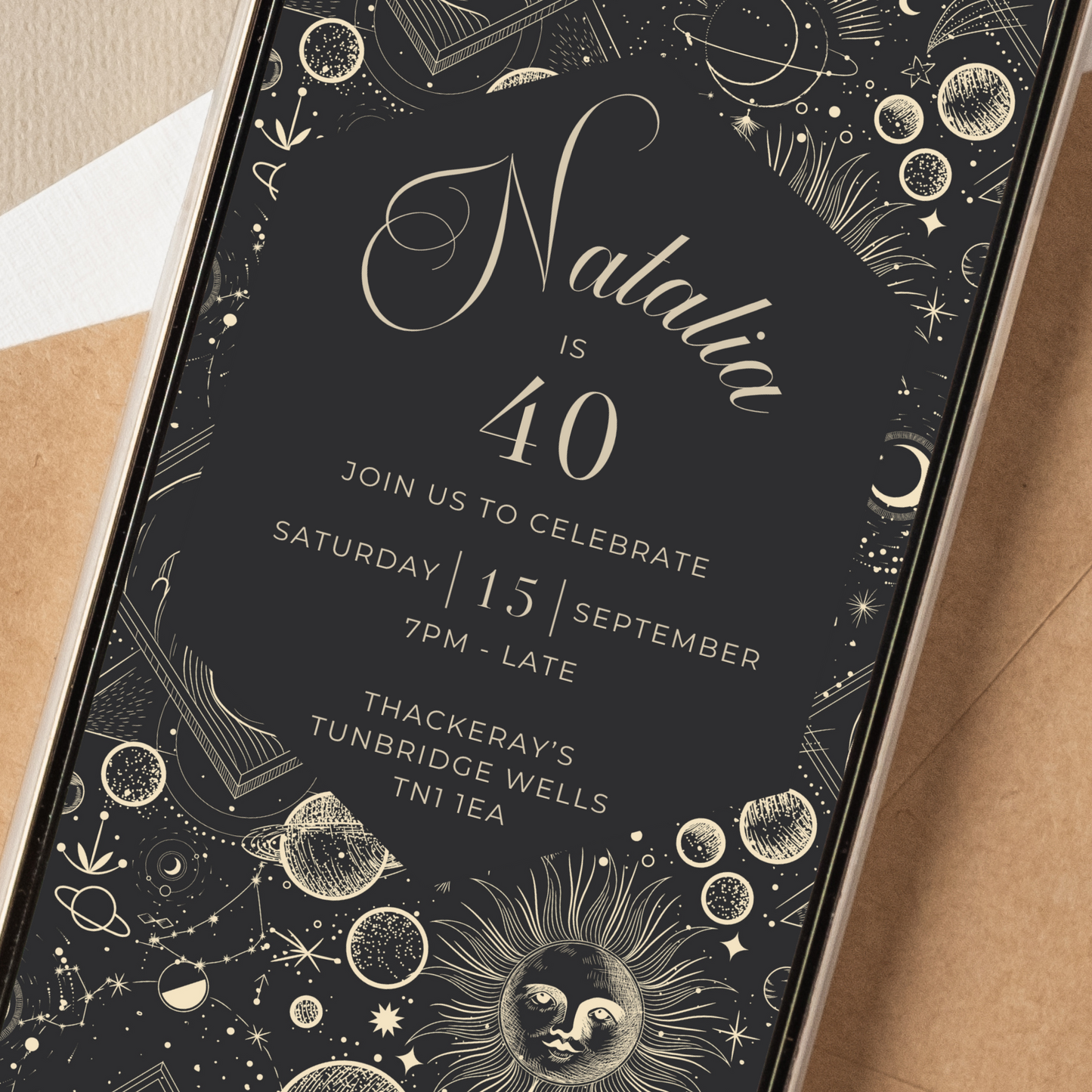 Editable Celestial Birthday Invite – Elegant Cosmic Theme