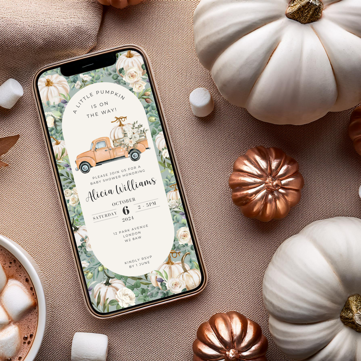 Editable Fall Baby Shower Invitation – Little Pumpkin Theme