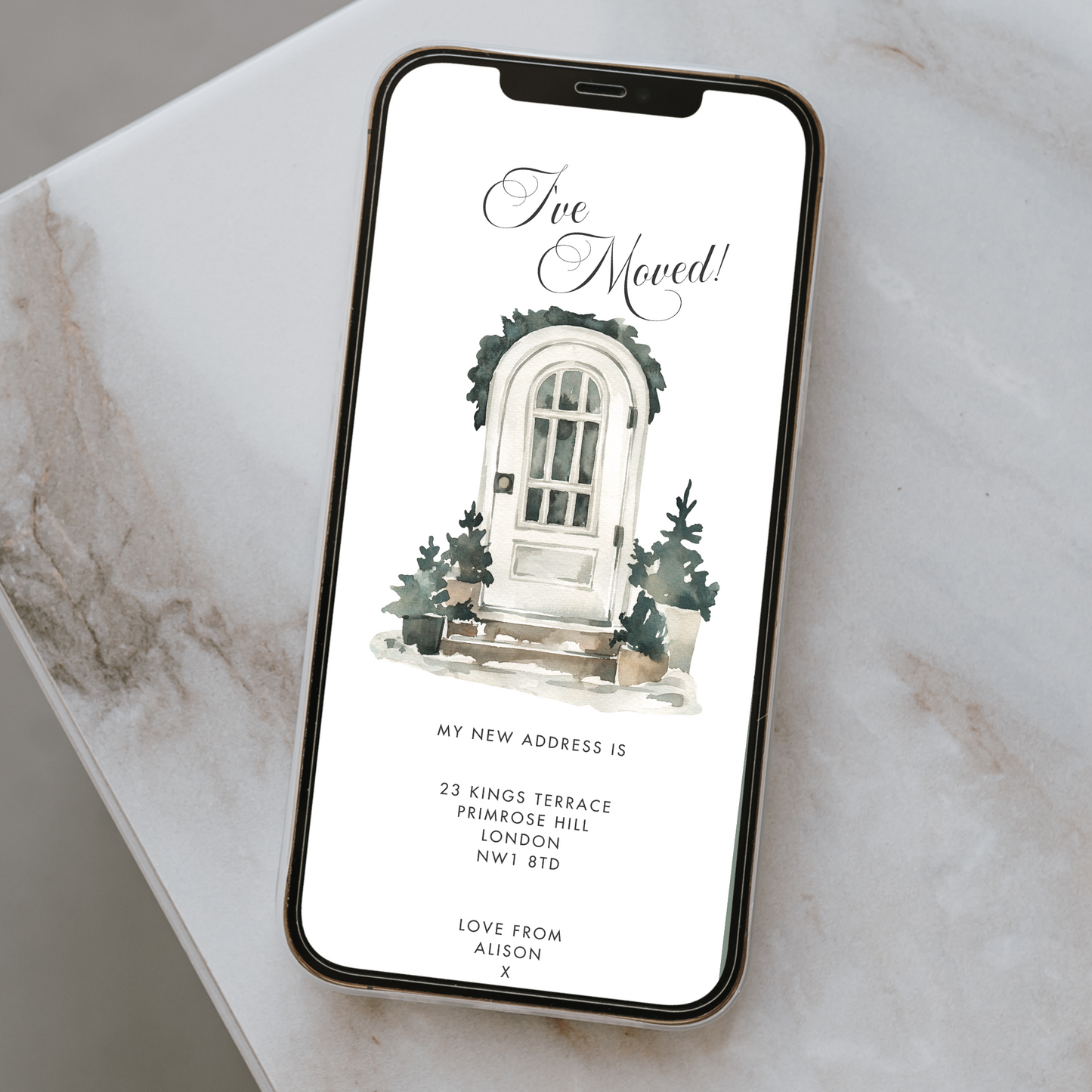 Editable House Move Announcement – Elegant Front Door Watercolour Design