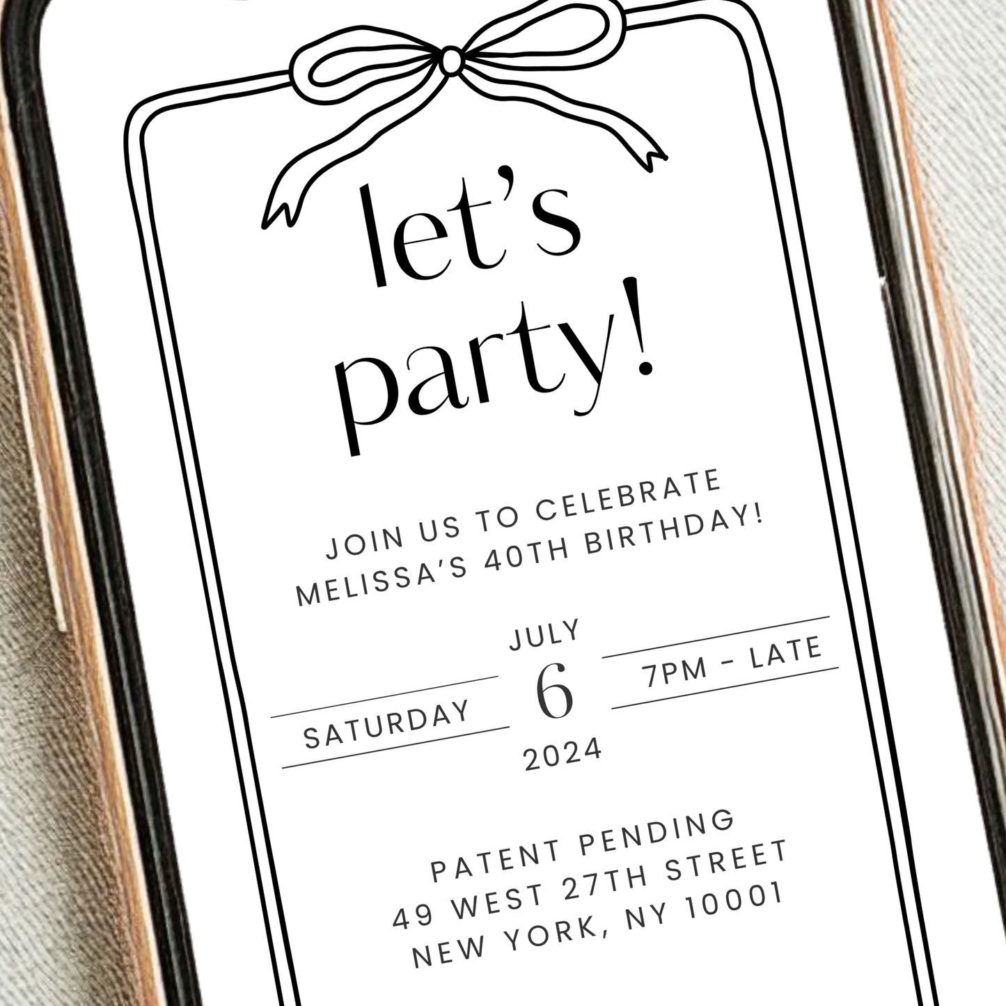 Editable Stylish Birthday Invitation – Black & White Bow Design