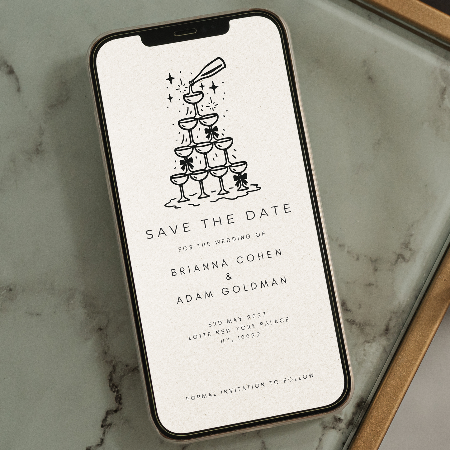 Editable Wedding Save the Date – Champagne Tower Design