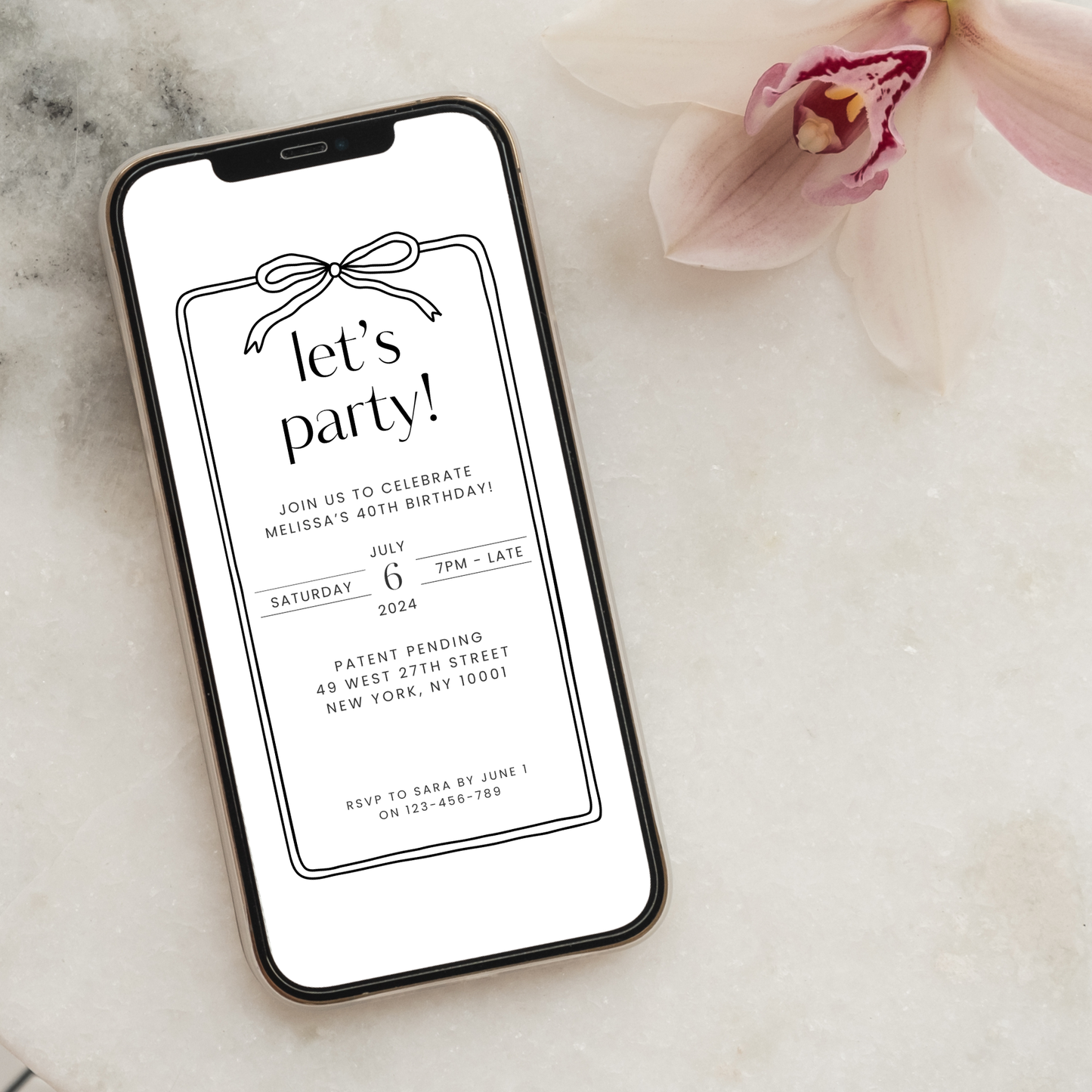 Editable Stylish Birthday Invitation – Black & White Bow Design