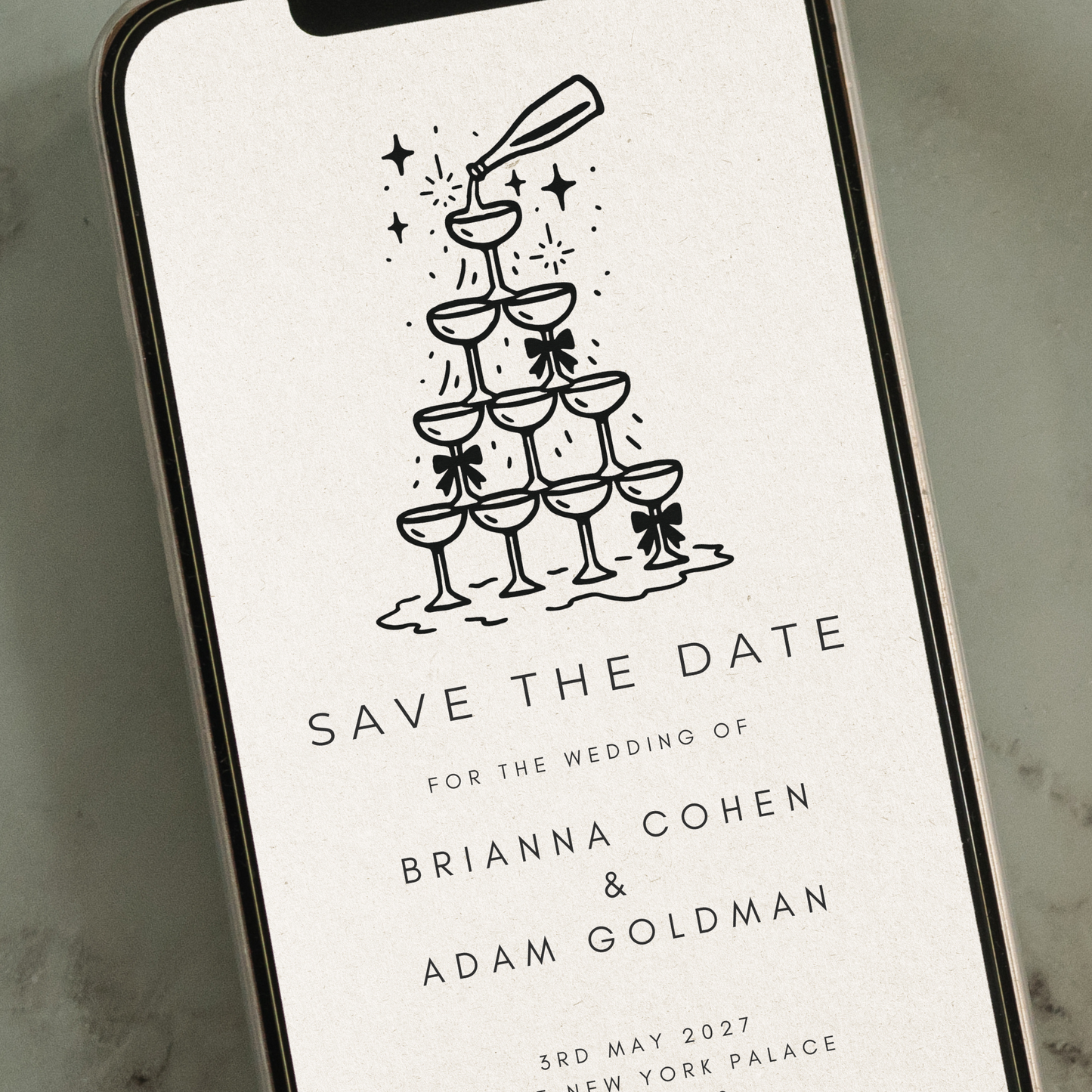 Editable Wedding Save the Date – Champagne Tower Design