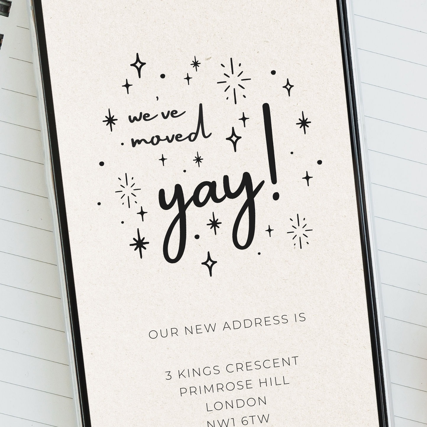 Editable House Move Announcement – ‘Yay!’ Starburst Design