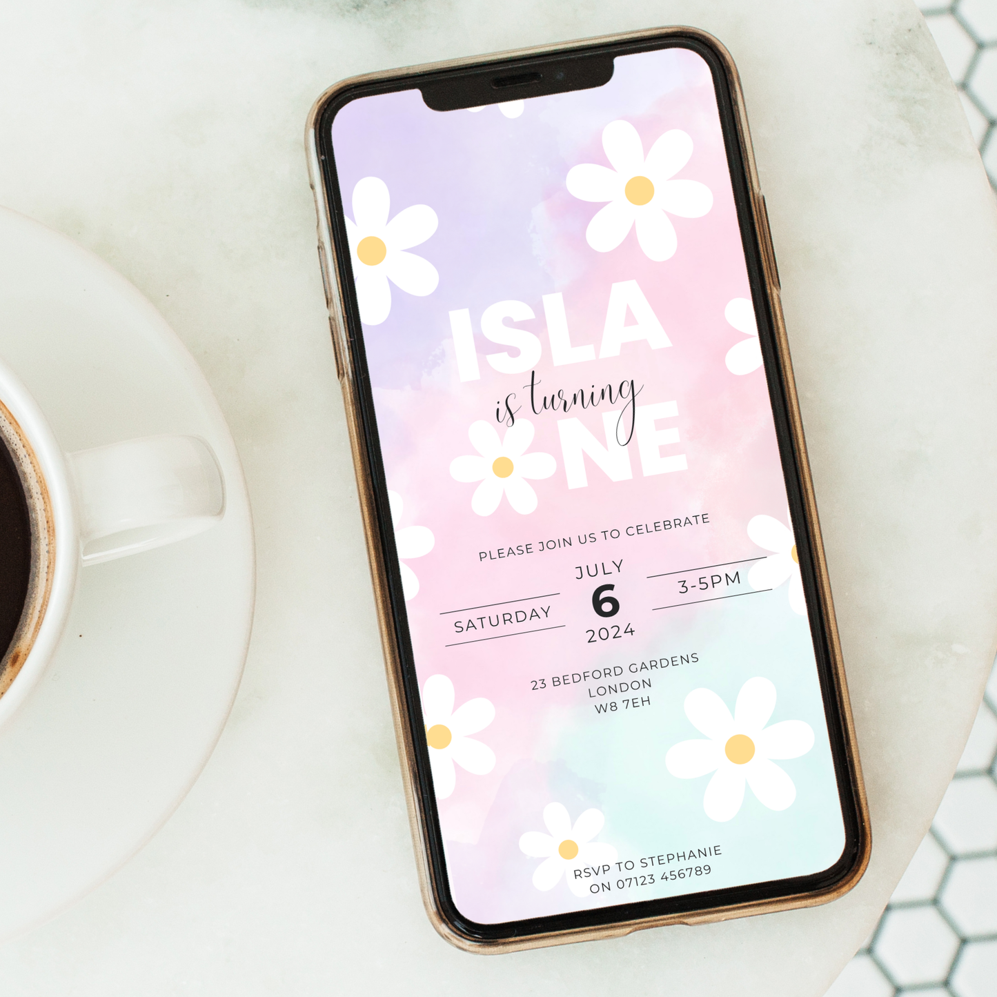 Editable First Birthday Invitation – Pastel Daisy Theme