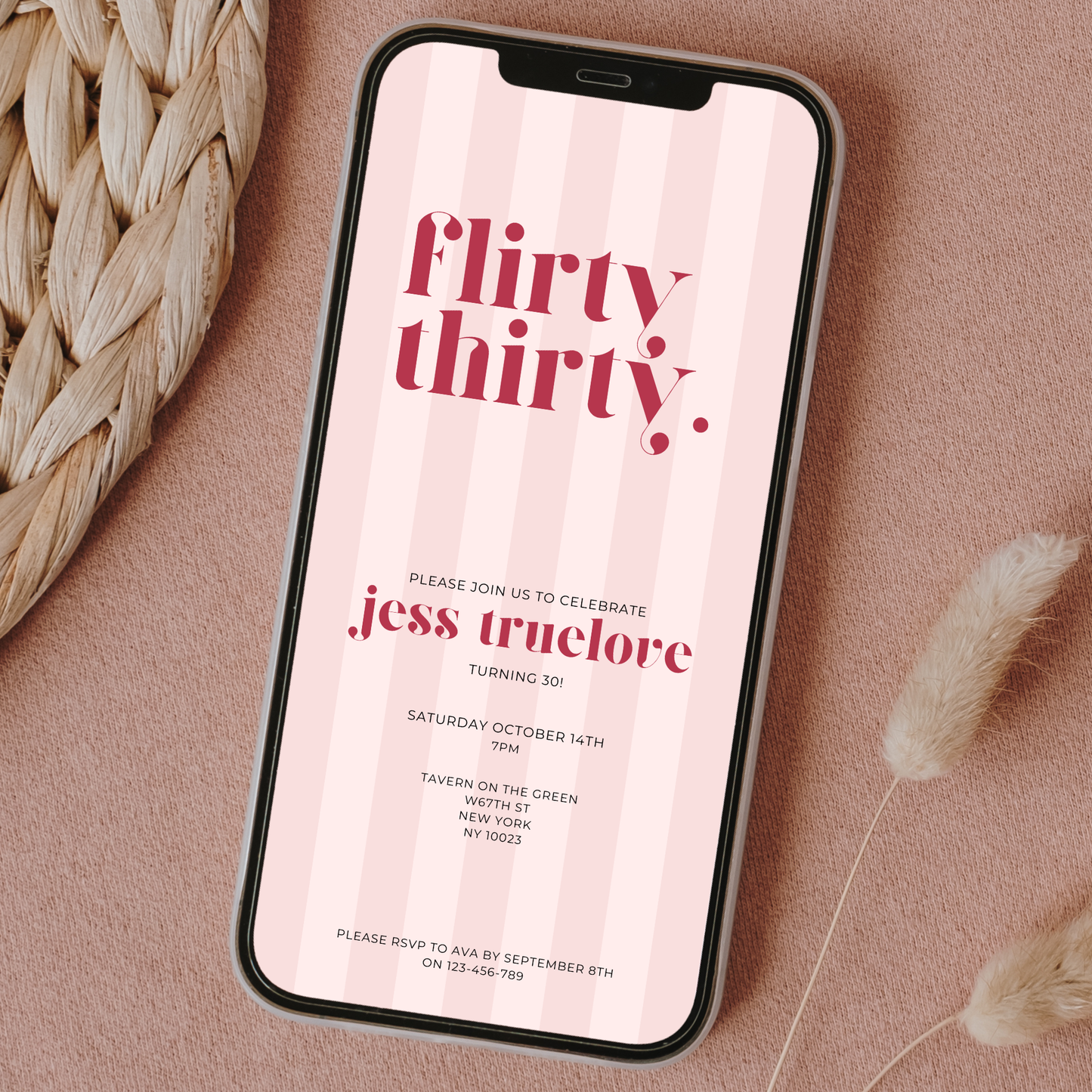 Editable 30th Birthday Invitation – Pink Flirty Thirty Design