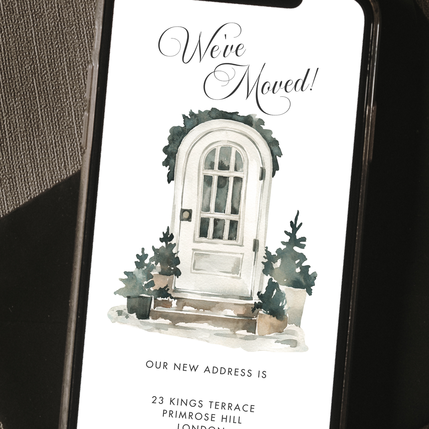 Editable House Move Announcement – Elegant Front Door Watercolour Design