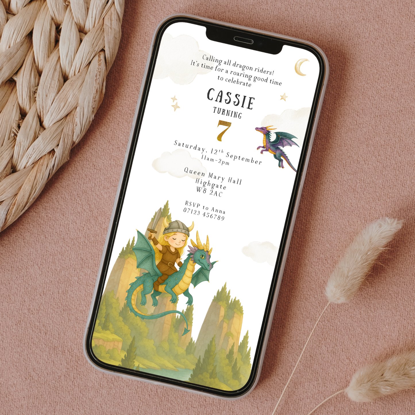 Editable Dragon Rider Birthday Invitation – Personalised Character