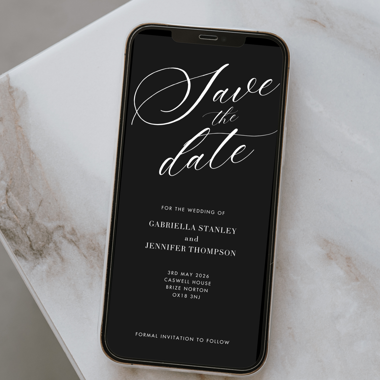Editable Save the Date – Black & White Luxe Wedding Template