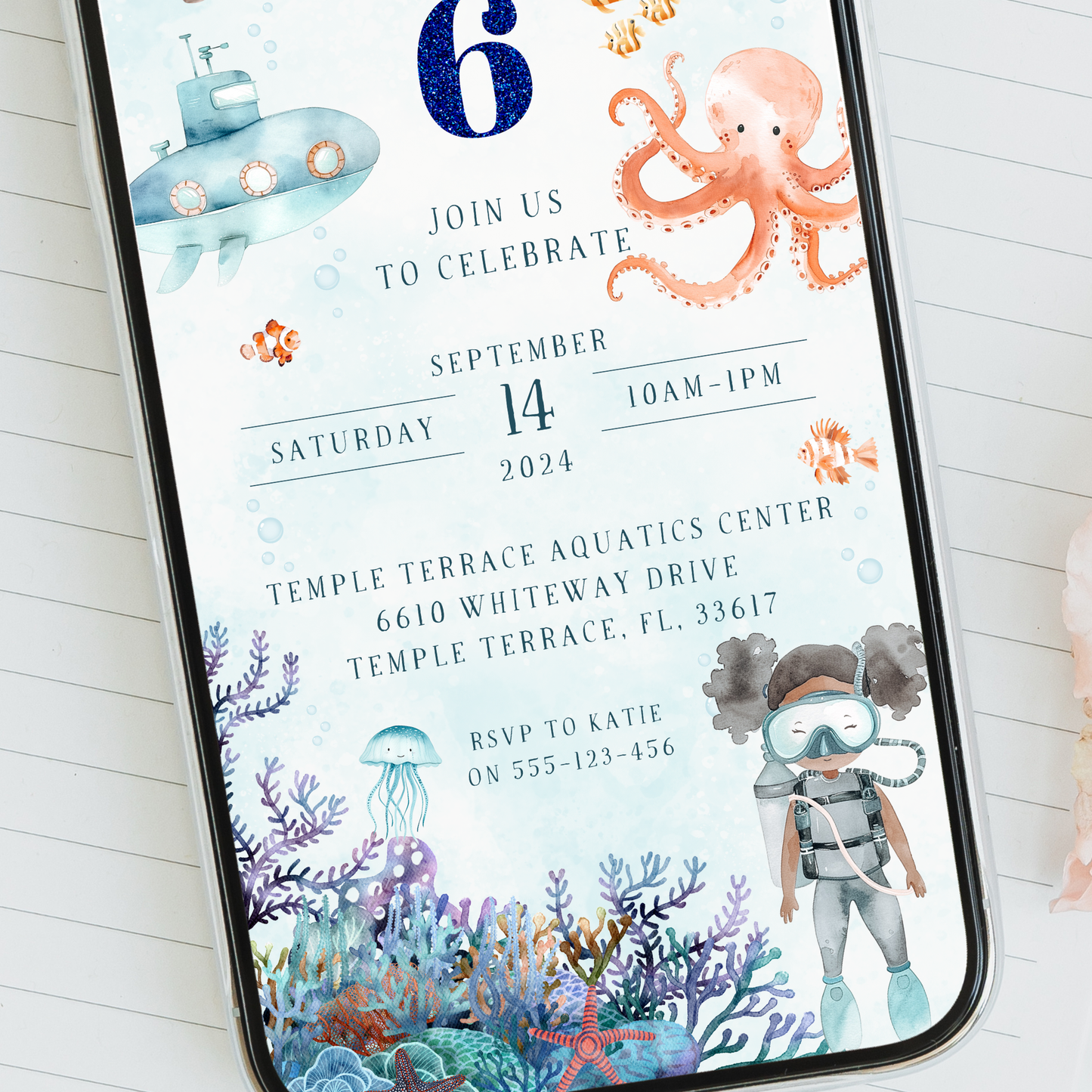 Editable Under the Sea Birthday Invitation – Choose Your Diver