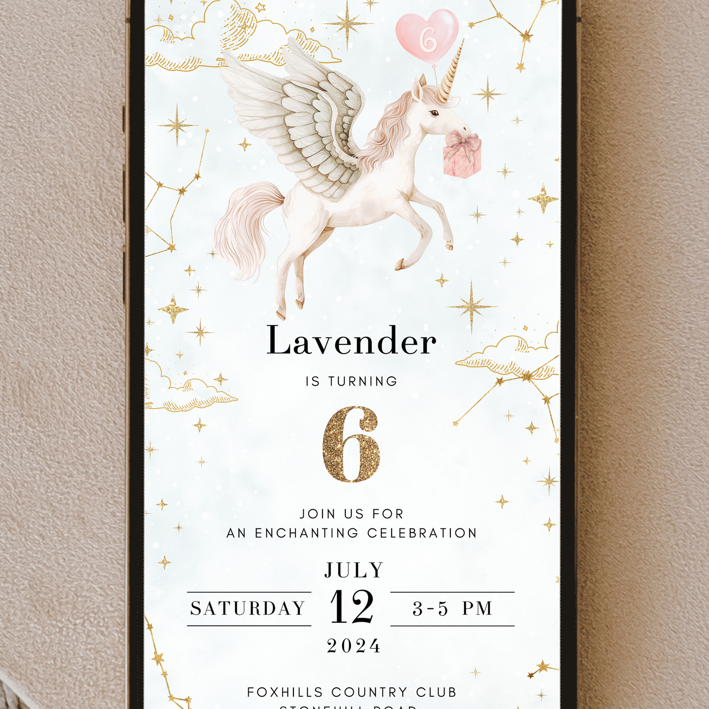Editable Unicorn Birthday Invitation – Magical Pegasus Theme
