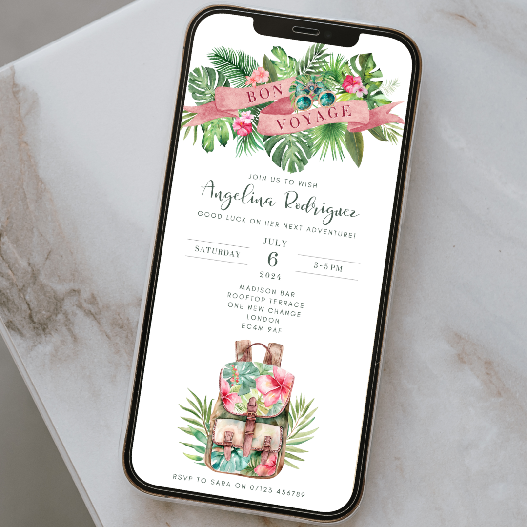 Editable Bon Voyage Invitation – Tropical Design