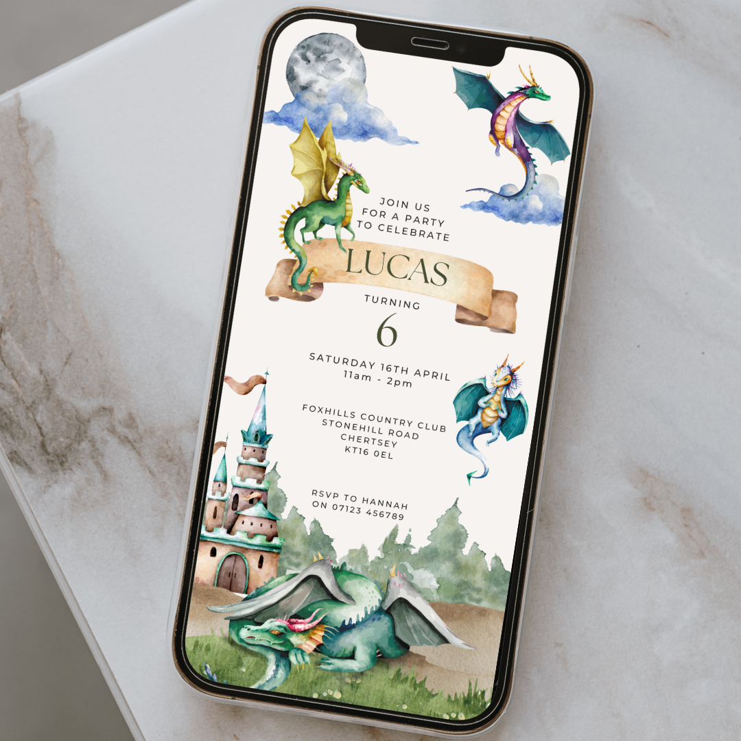 Editable Dragon Birthday Invitation – Fantasy Castle Theme