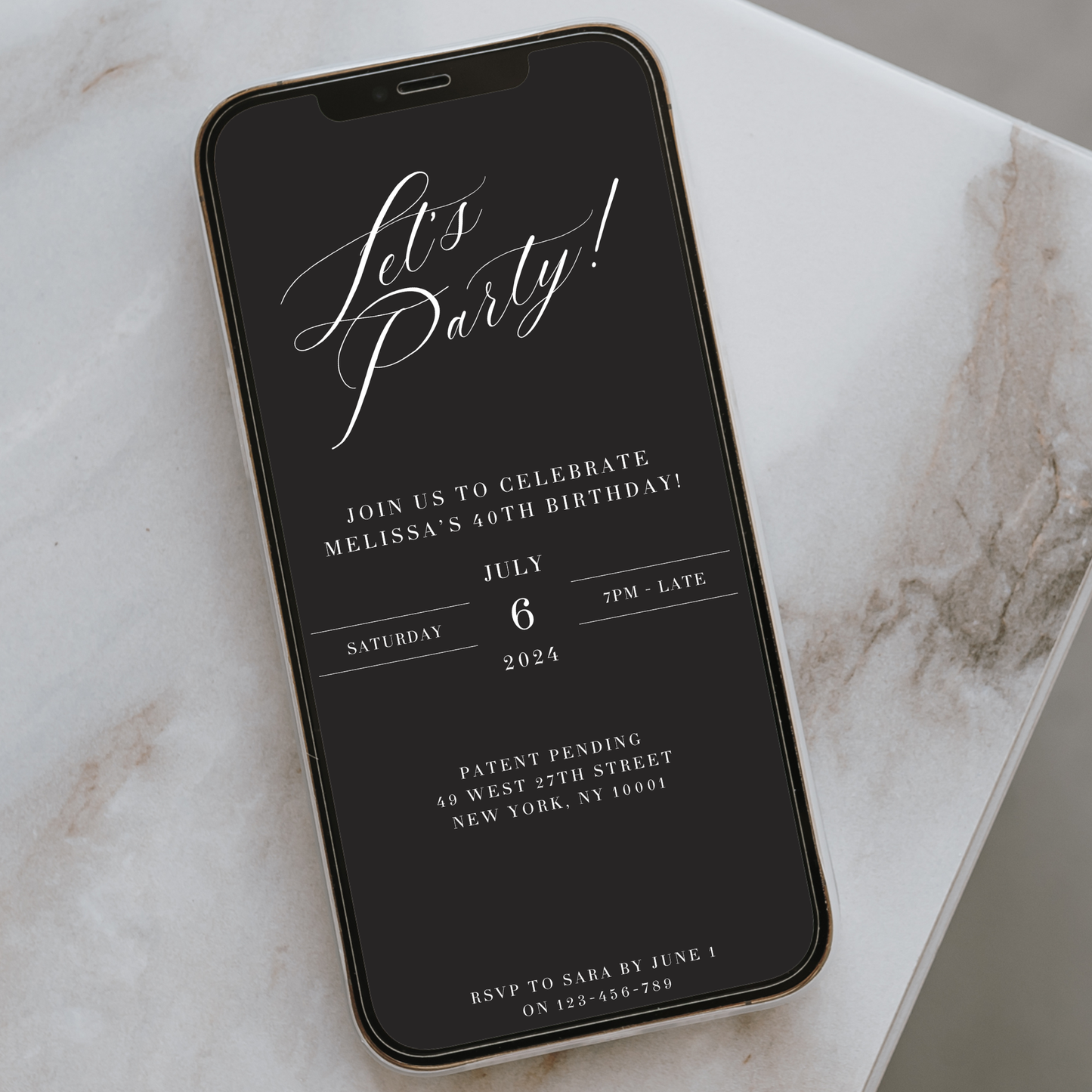 Editable Birthday Invitation – Black & White Let’s Party Design