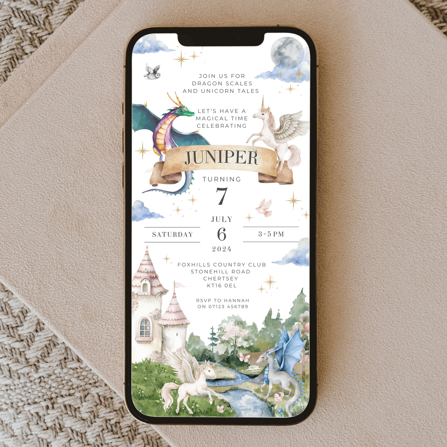 Editable Unicorn and Dragon Birthday Invitation – Magic Fairytale Theme