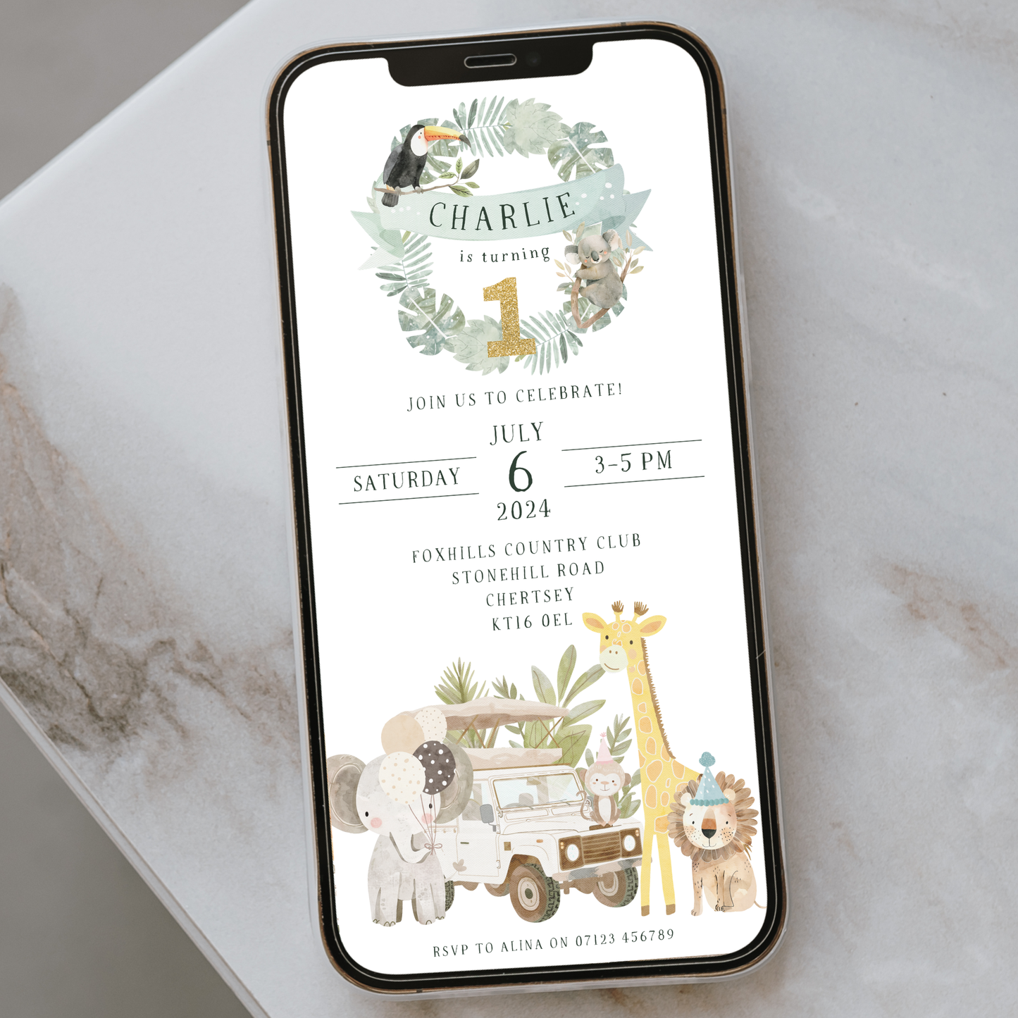 Editable Safari Party Invitation - Jungle Animal Theme