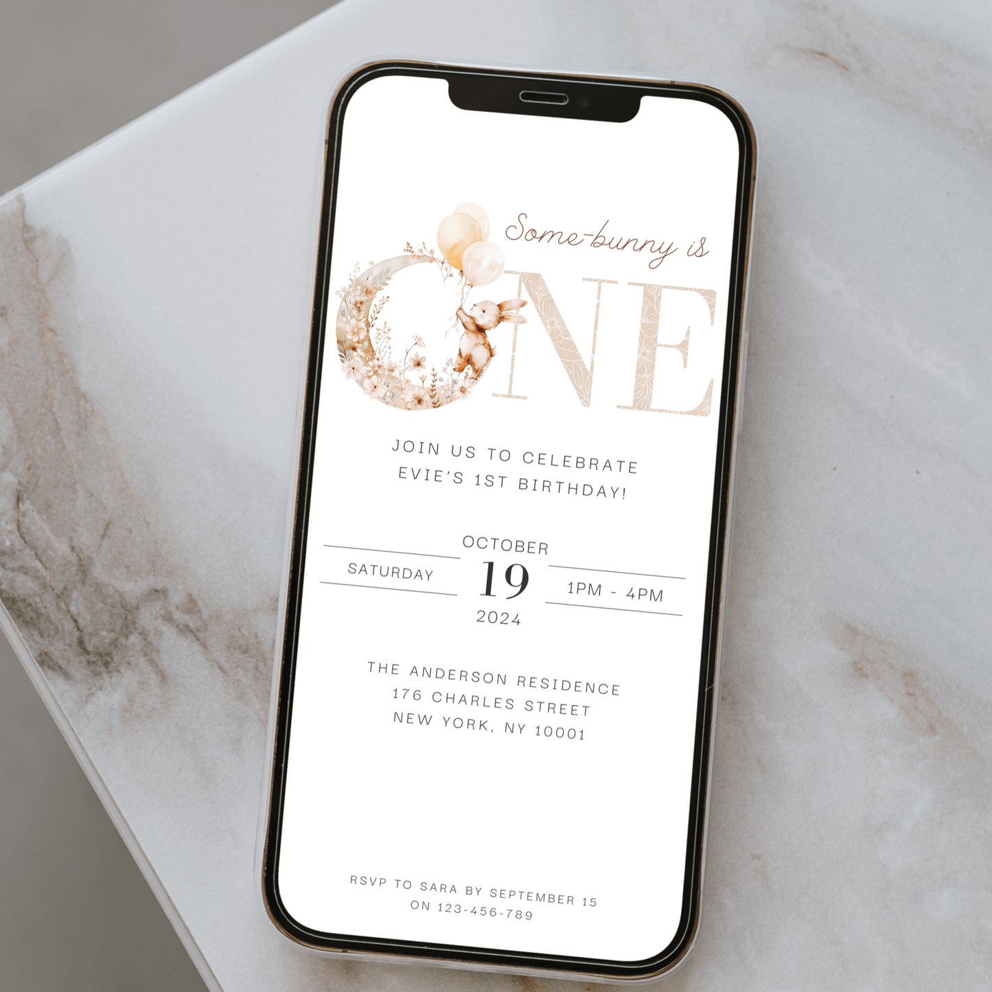 Editable Some-bunny is One Invitation - Classy Floral Design
