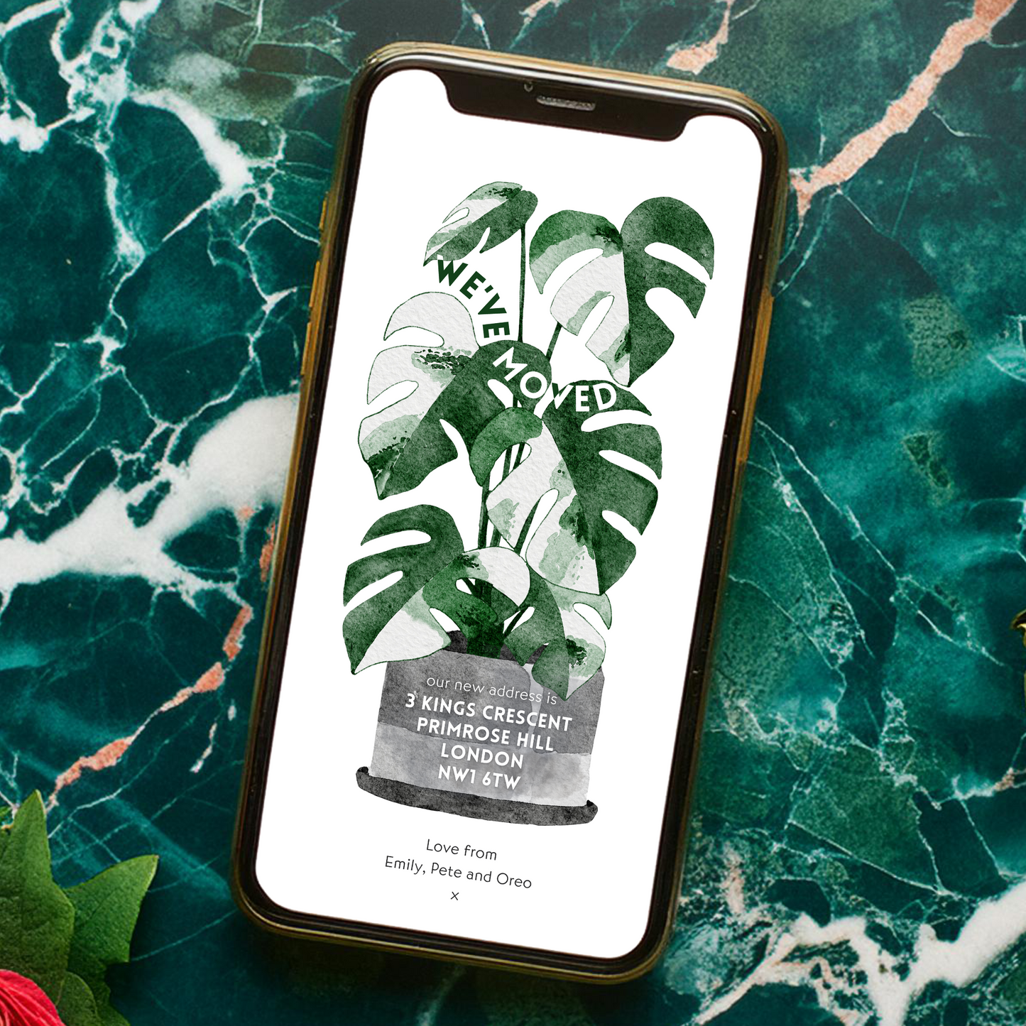 Editable House Move Announcement – Monstera Plant Digital Card