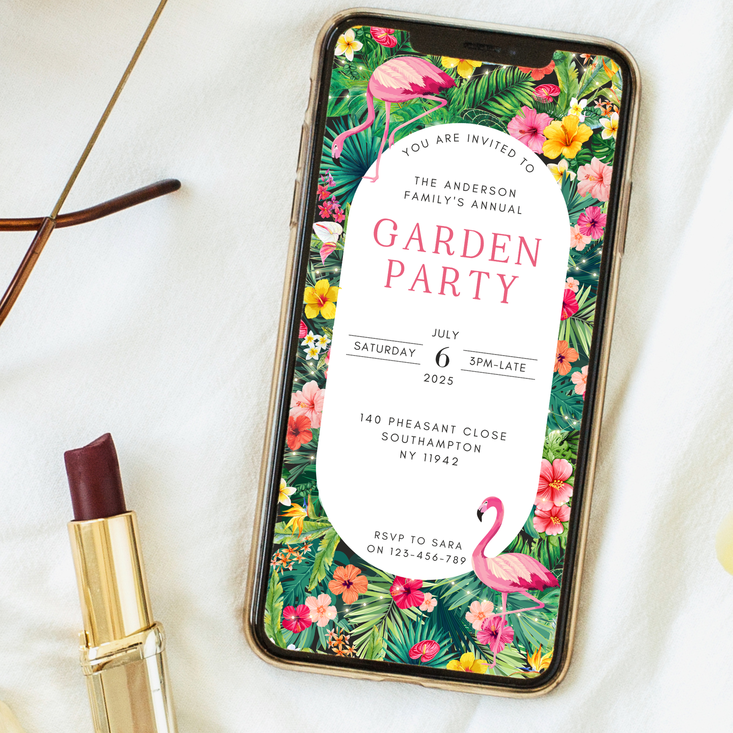 Editable Garden Party Invitation – Tropical Flamingo Theme