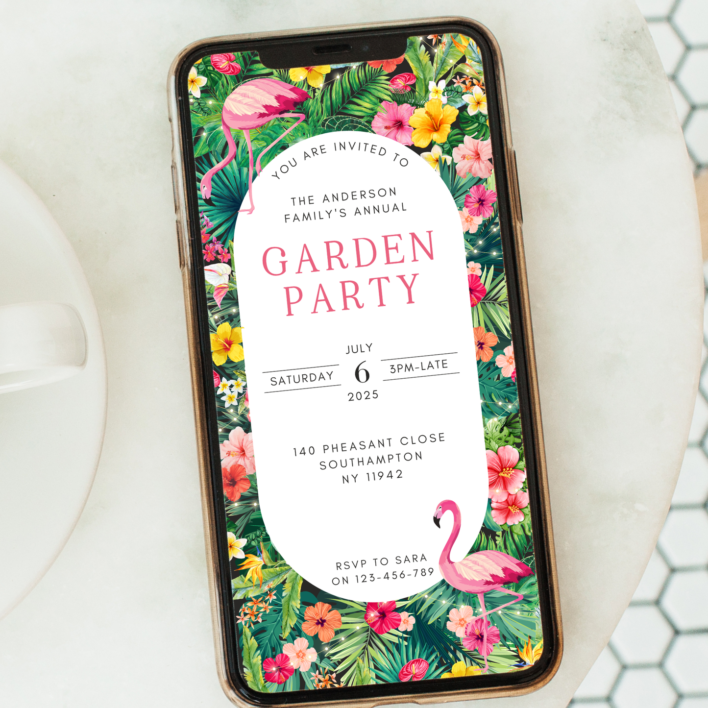 Editable Garden Party Invitation – Tropical Flamingo Theme