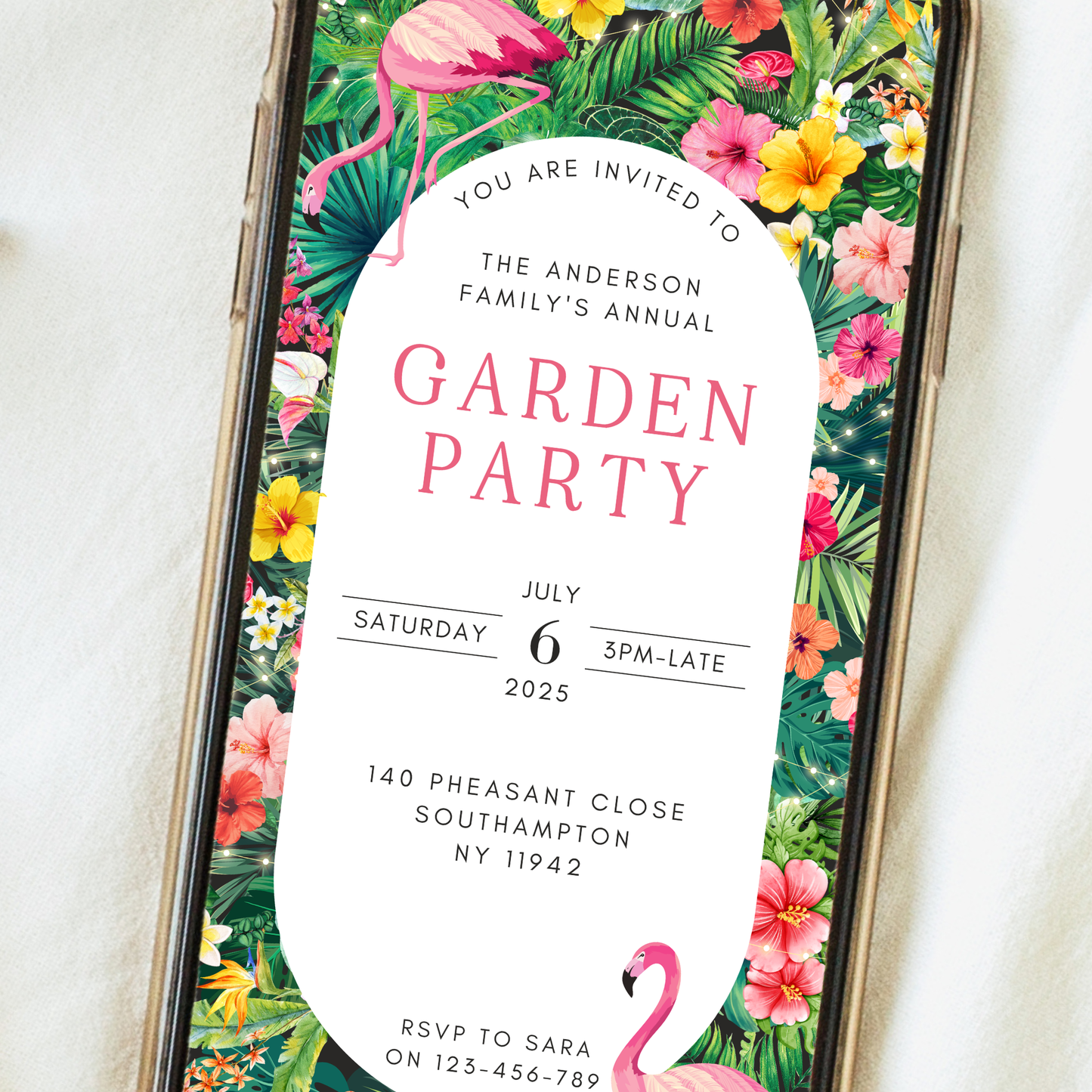 Editable Garden Party Invitation – Tropical Flamingo Theme