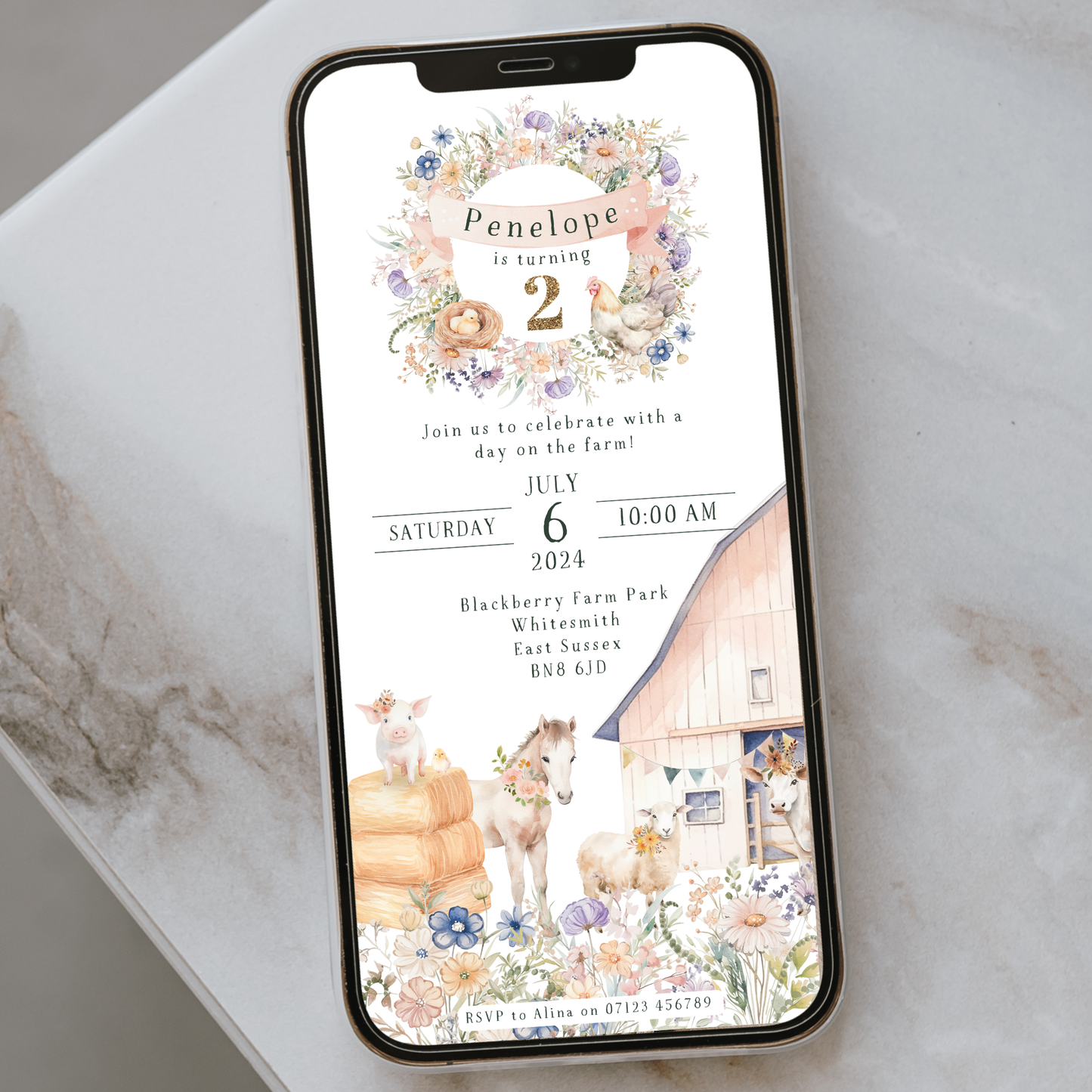 Editable Farmyard Birthday Invitation – Pastel Farm Party Design