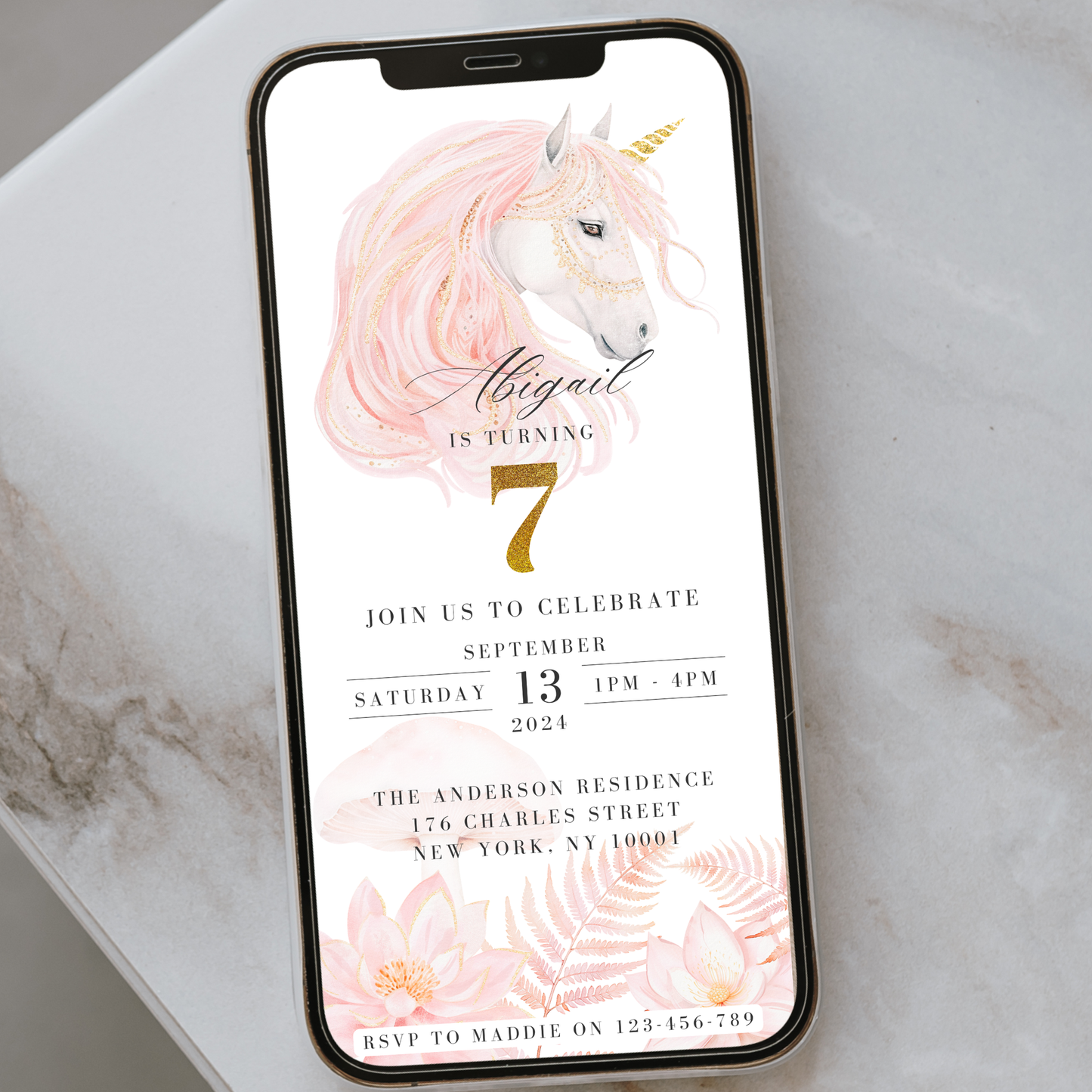 Editable Pink Unicorn Birthday Invitation – Luxury Digital Party Invite