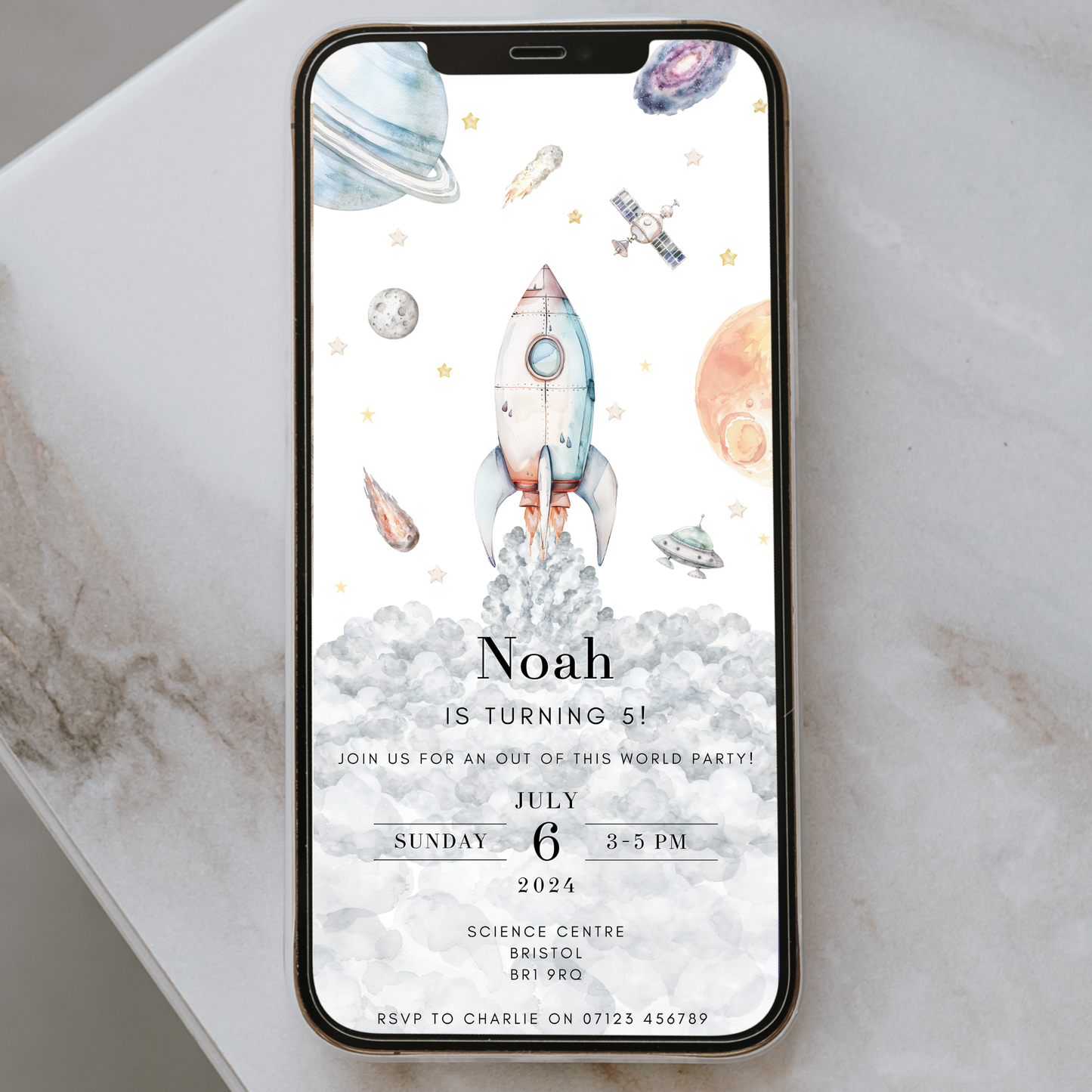 Editable Rocket Birthday Invitation – Outer Space Theme