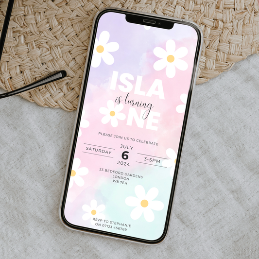 Editable First Birthday Invitation – Pastel Daisy Theme