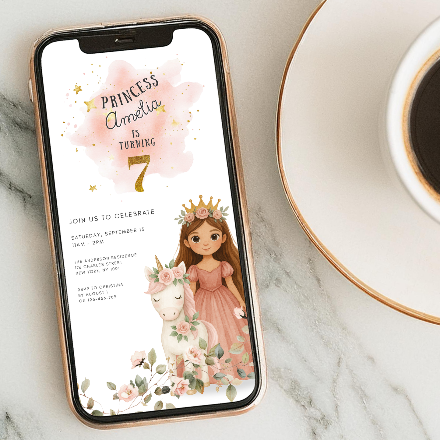 Editable Personalised Princess Birthday Invitation – Choose Your Princess