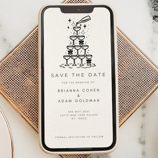 Editable Wedding Save the Date – Champagne Tower Design