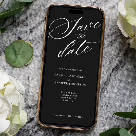 Editable Save the Date – Black & White Luxe Wedding Template