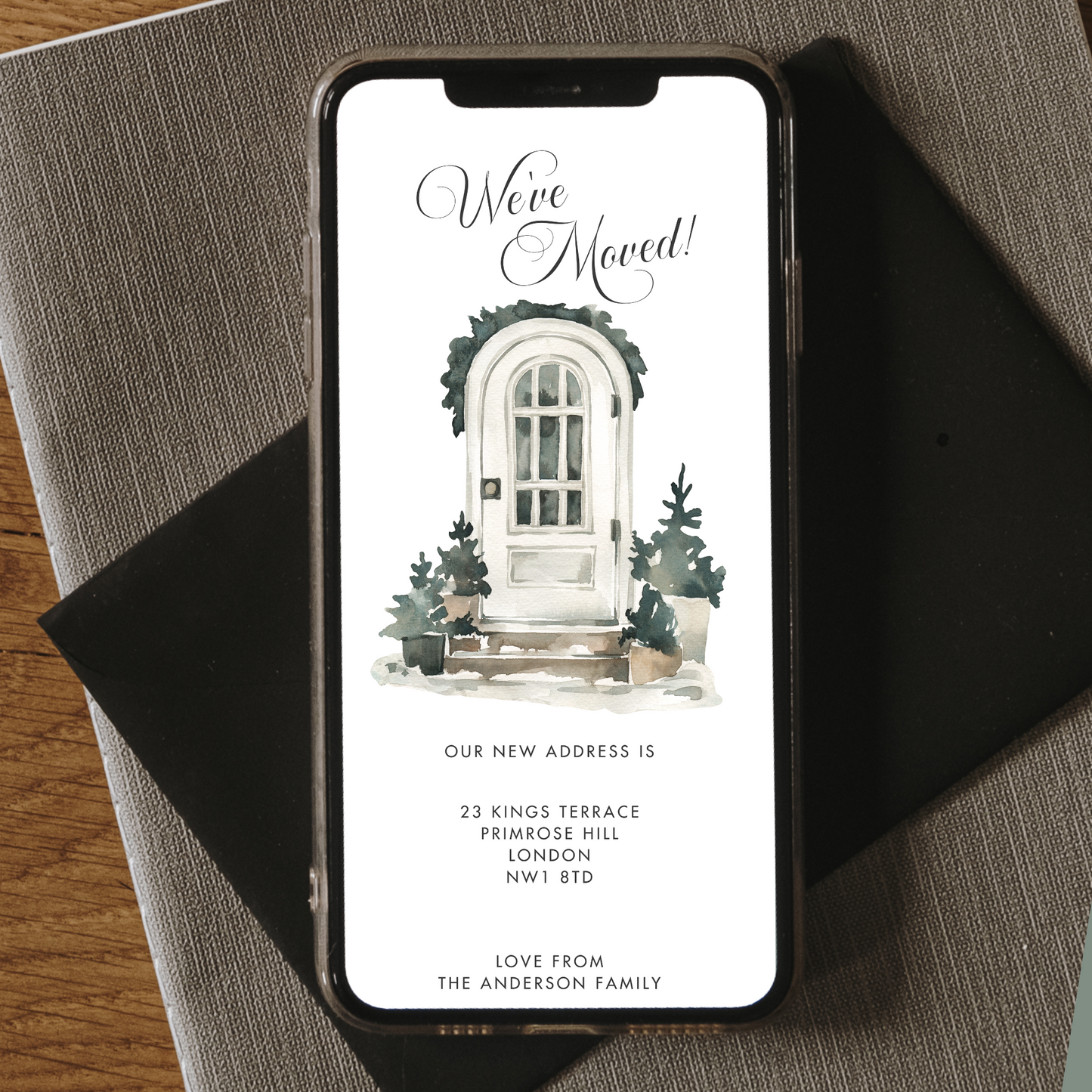 Editable House Move Announcement – Elegant Front Door Watercolour Design