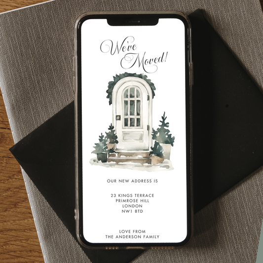 Editable House Move Announcement – Elegant Front Door Watercolour Design