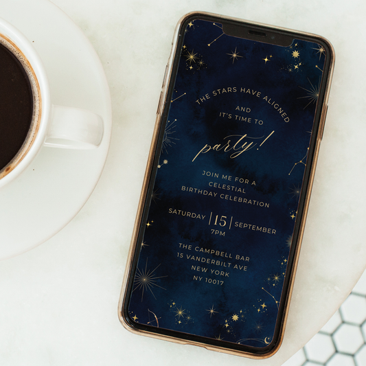 Editable Celestial Birthday Invitation – Starry Night Design