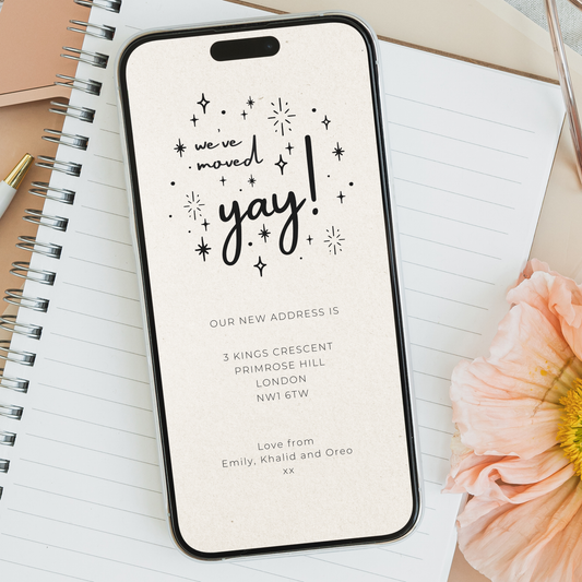 Editable House Move Announcement – ‘Yay!’ Starburst Design