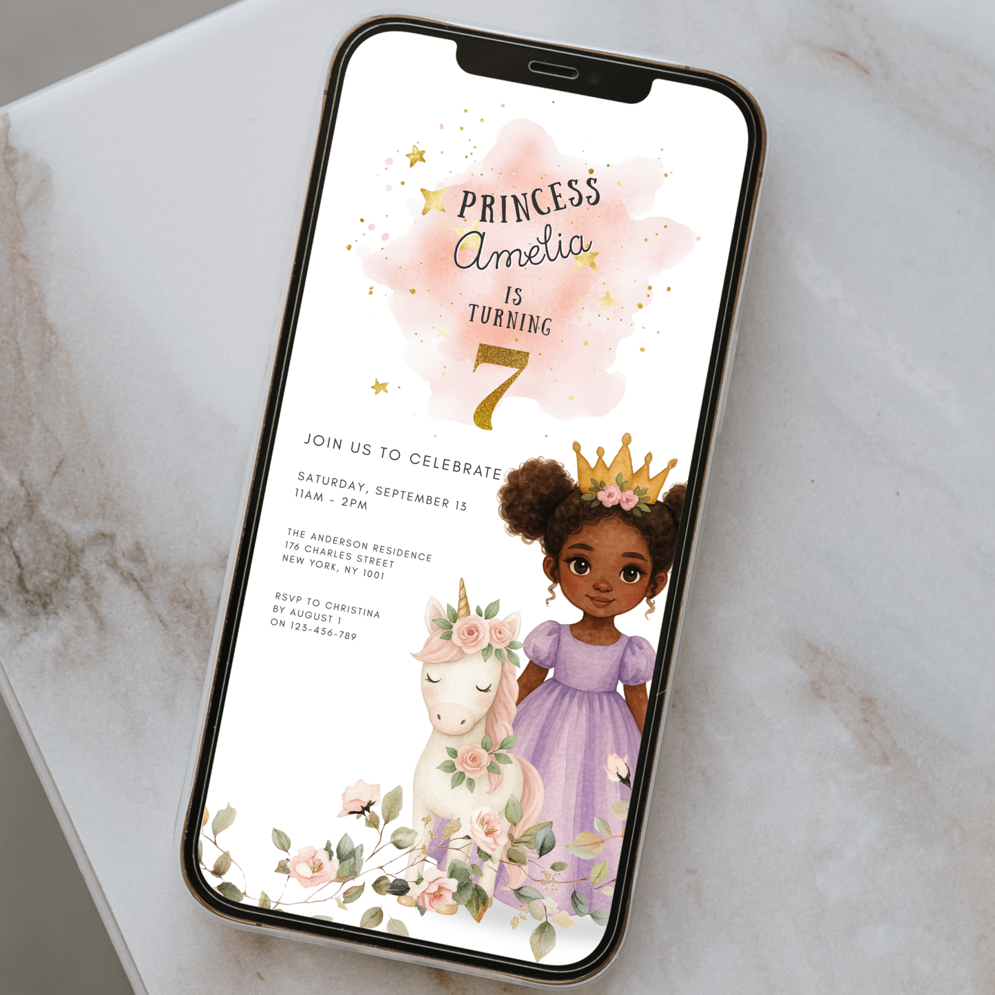 Editable Personalised Princess Birthday Invitation – Choose Your Princess