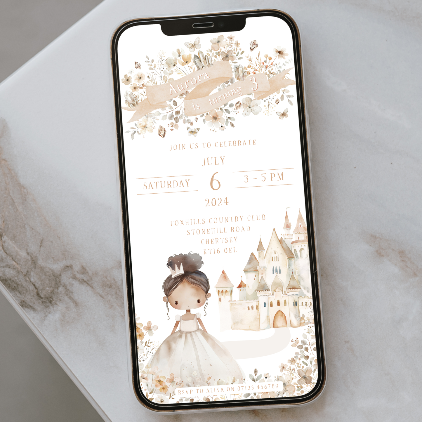 Editable Princess Party Invitation - Custom Character