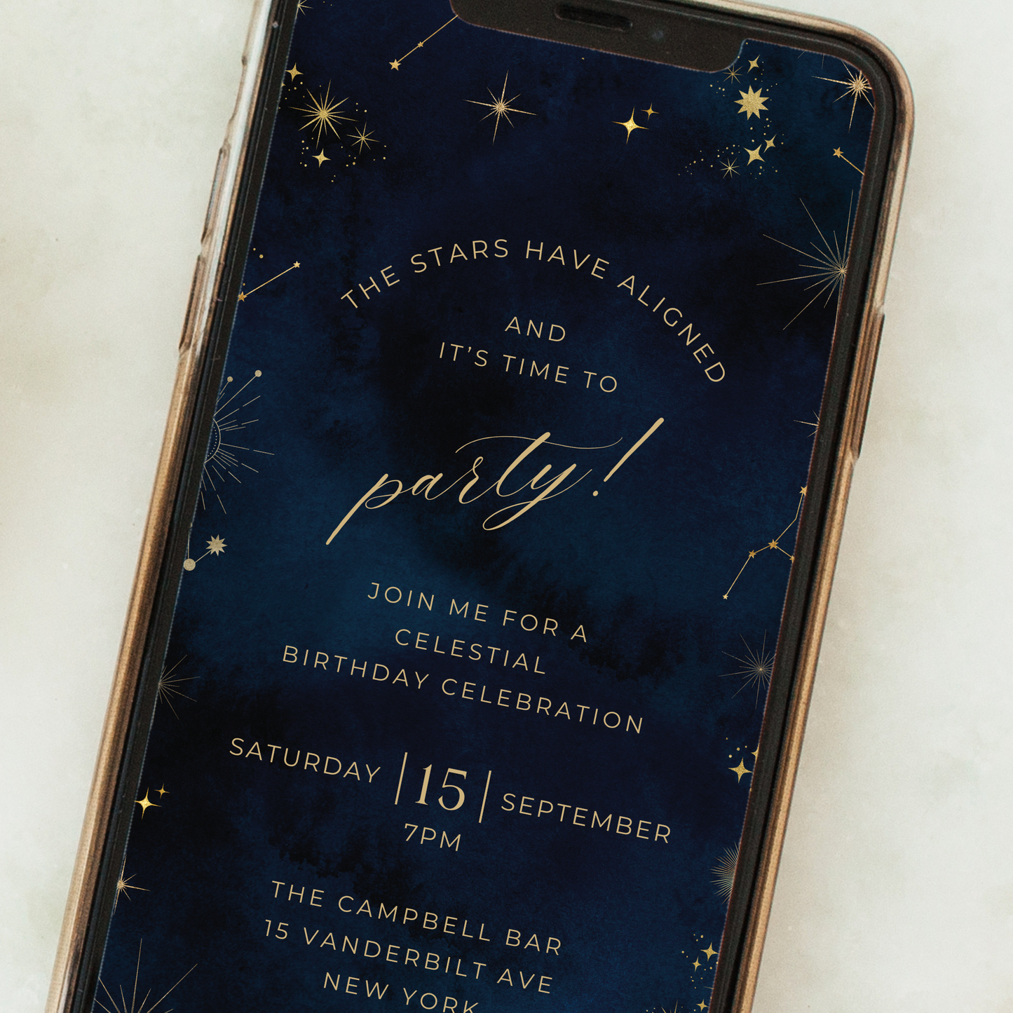 Editable Celestial Birthday Invitation – Starry Night Design