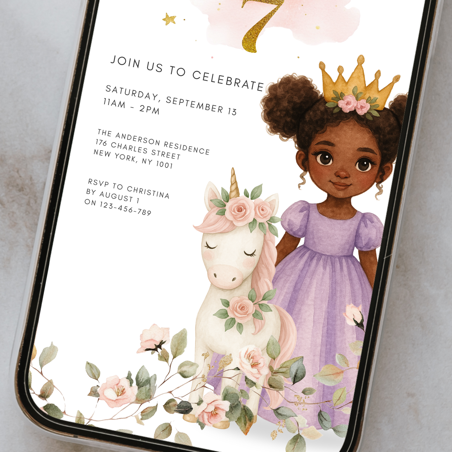 Editable Personalised Princess Birthday Invitation – Choose Your Princess