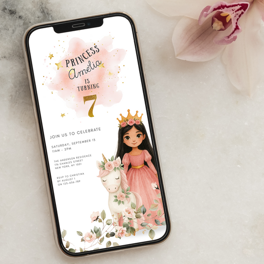 Editable Personalised Princess Birthday Invitation – Choose Your Princess