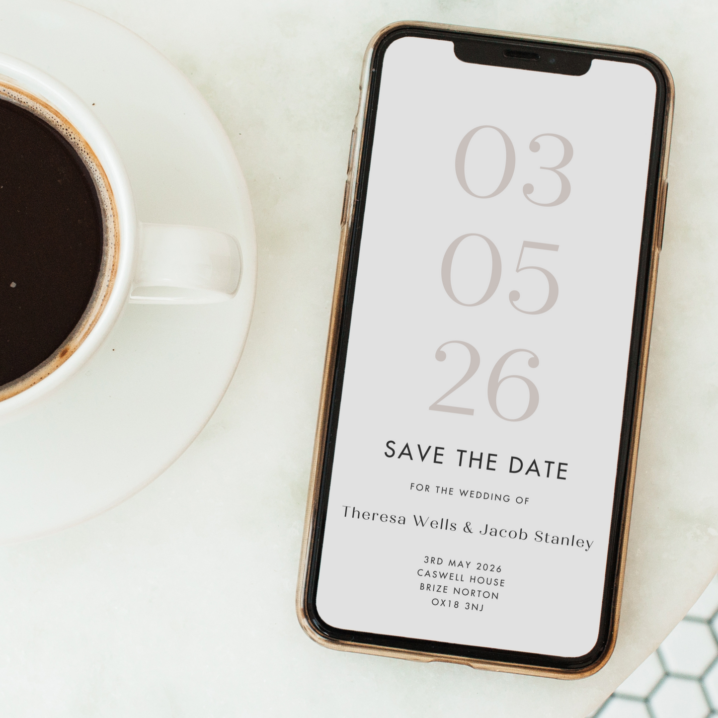 Digital Taupe Save the Date Card