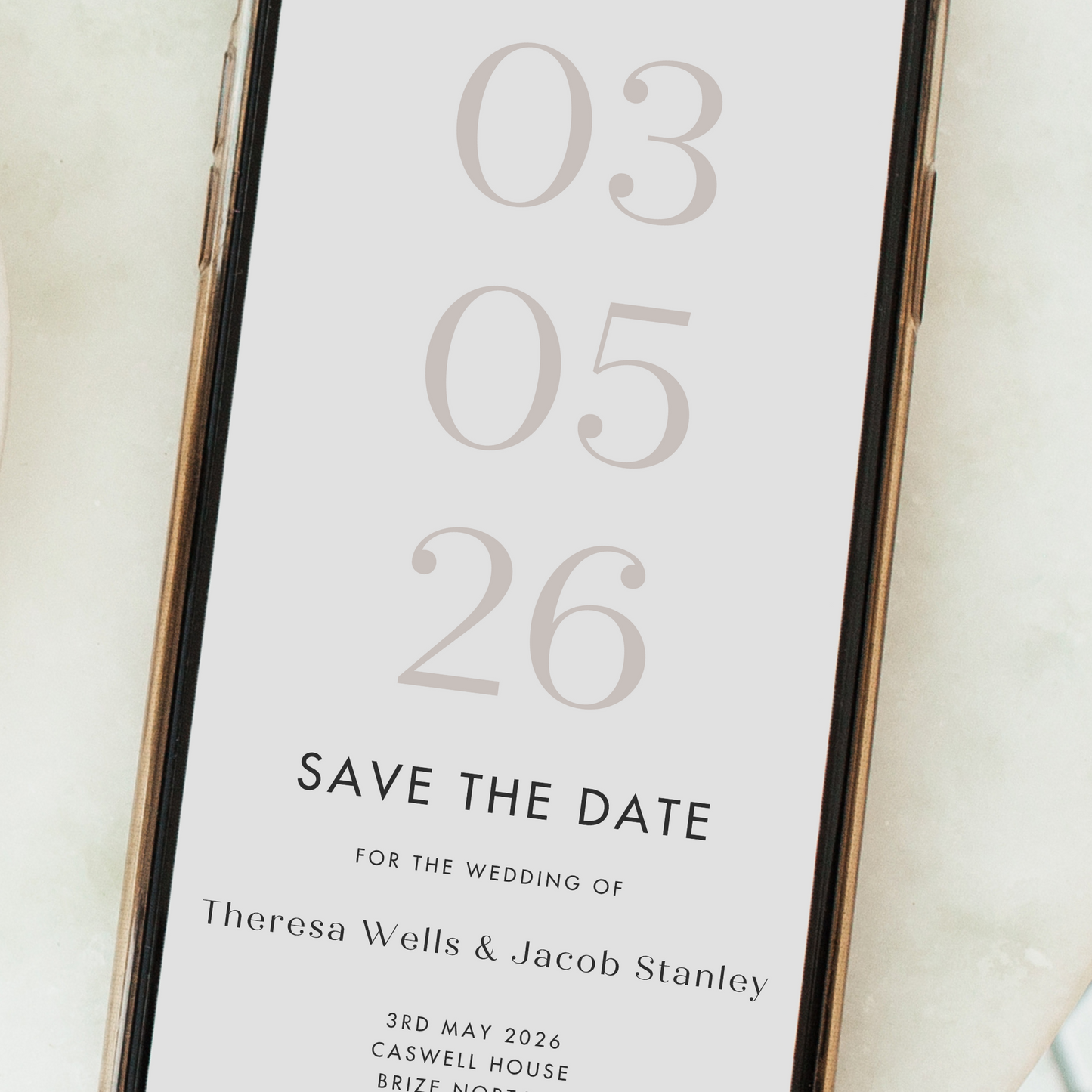 Digital Taupe Save the Date Card