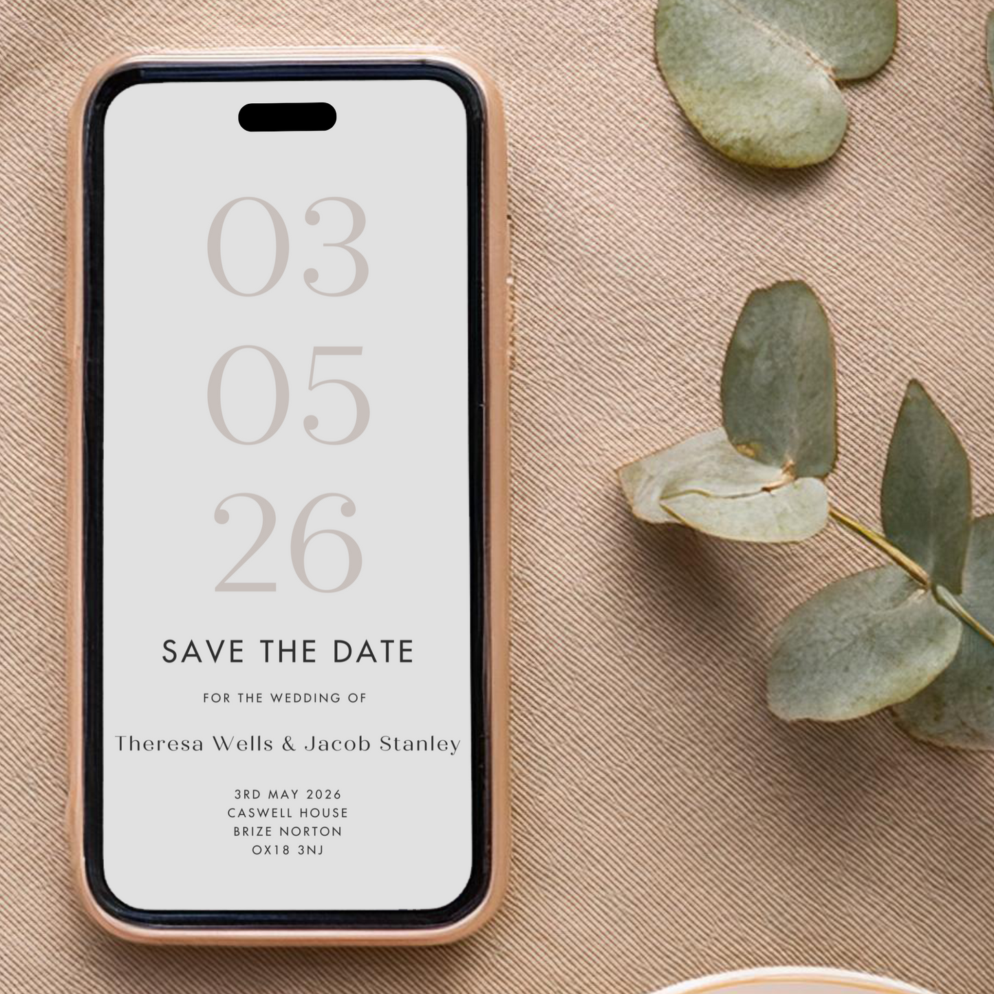 Digital Taupe Save the Date Card