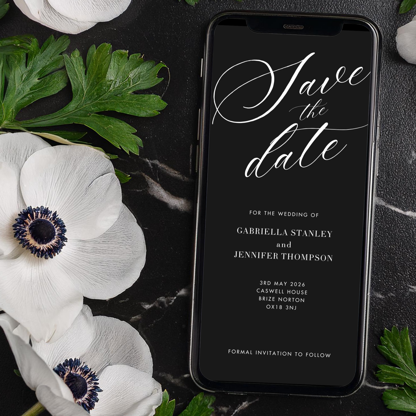 Digital Black Save the Date Card