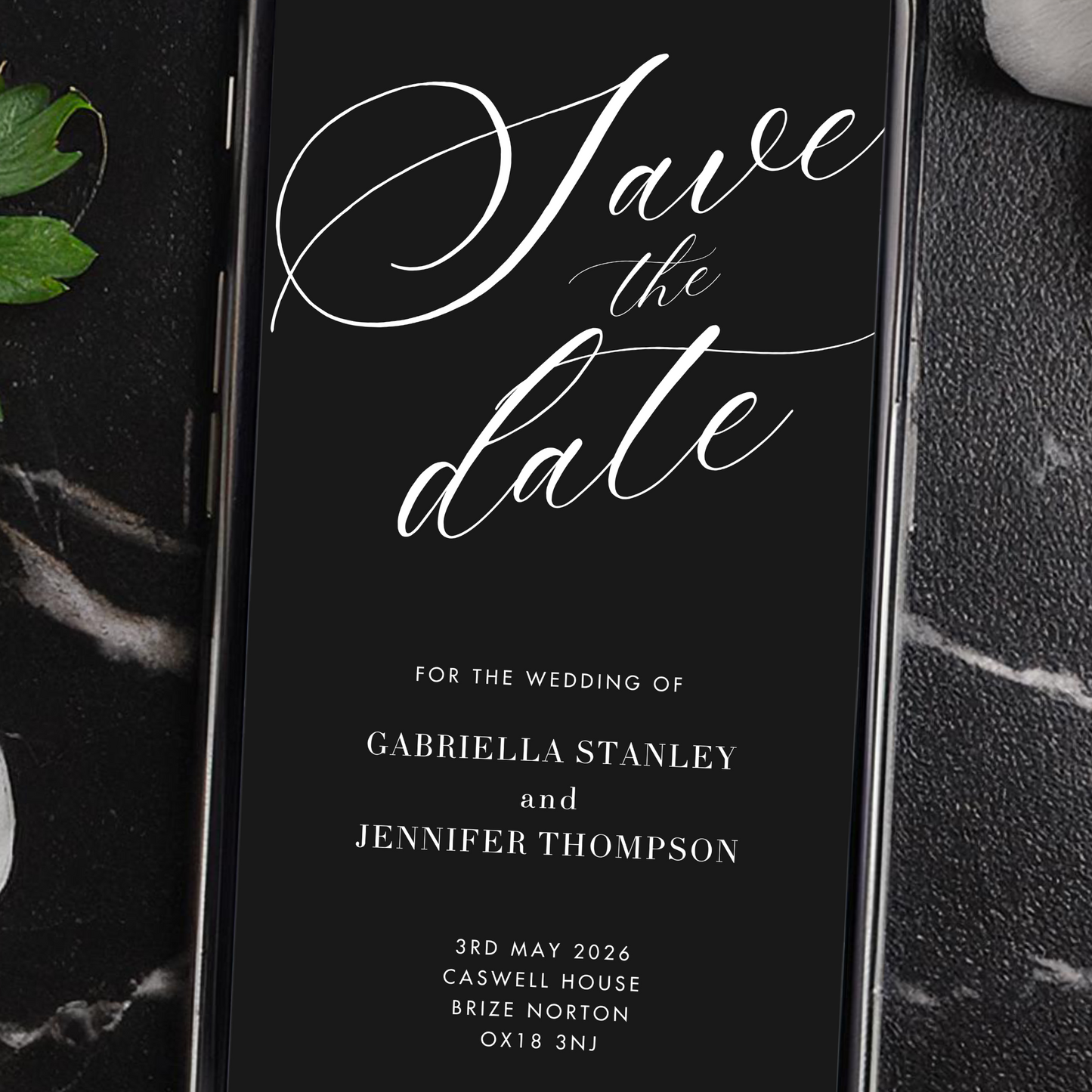 Digital Black Save the Date Card